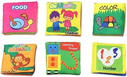 Non-Toxic Soft Cover Cloth Book for Babies &amp; Toddlers , Fabric Activity Crinkly Books ,Educational Toy ,Baby Shower Gift for Boy &amp; Girl,Set of 6