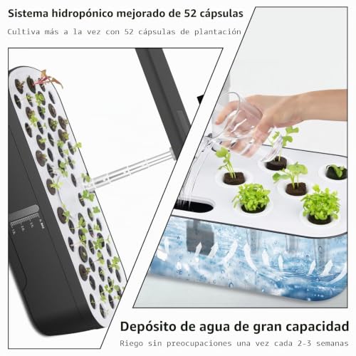 TECKZOON Hydroponic Germination System 52 Holes, Full Spectrum LED Lamp 24 W, 4 L Tank with Automatic Timer and Smart Watering for Flowers, Vegetables and Seedlings