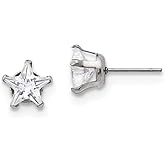 FB Jewels Solid Stainless Steel Polished 8mm Star CZ Cubic Zirconia Stud Post Earrings