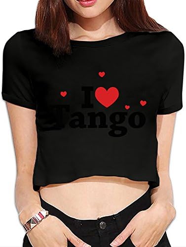 Sunny Fishhh Women's I Love Tango O-Neck Crop Top T-Shirts Black