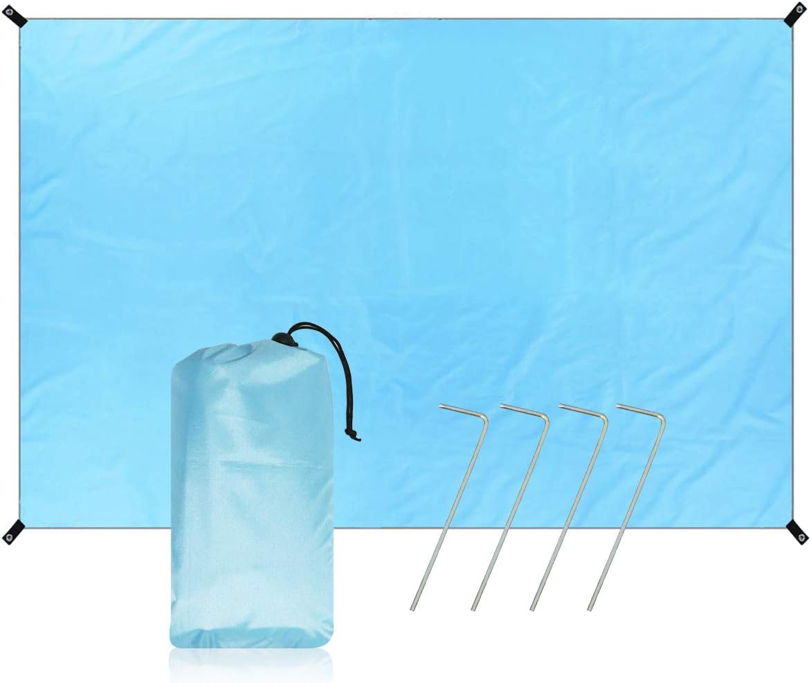 Camping Tent Tarp, Waterproof Tent Footprint Reinforced Eyelets, Anti-UV Folded Multipurpose Tarpaulin Picnic Blanket with Metal Pegs for Garden Outdoor Sunshade (M-2.1 x 2m / 6.9 x 6.5ft, Sky Blue)