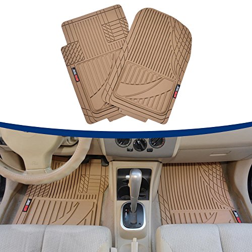 Motor Trend OF-793-BG FlexTough Advanced Performance Mats-3pc Rubber Floor Mats for Car SUV Auto All Weather Plus-2 Front & Rear Liner (Beige