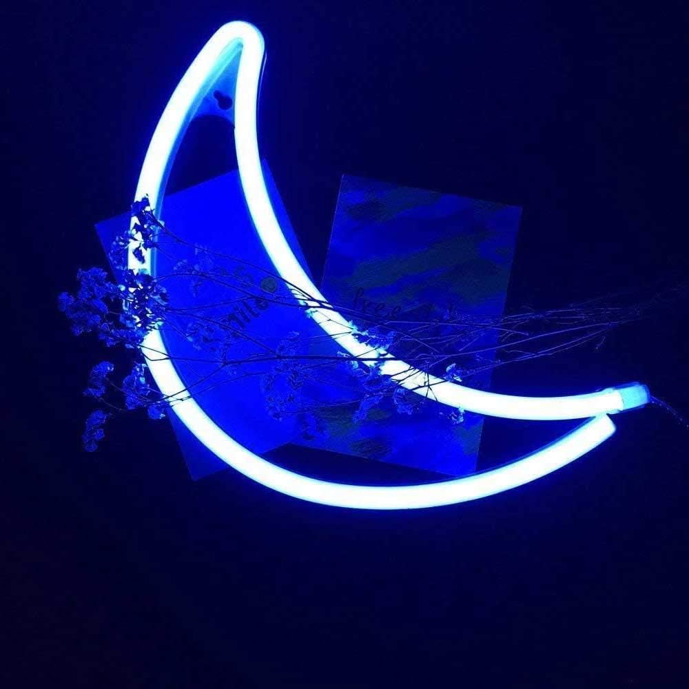 Colording Neon Moon Lights Neon Light Moon Neon Sign LED Moon Light Neon Signs Moon Light up Signs Neon Light for Bedroom Walls Neon Signs for Birthday Party Wedding-BLUE Moon
