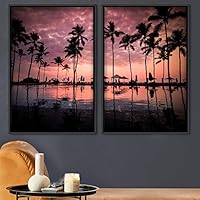 2 Piece Framed Canvas Wall Art Palm Tree Canvas Prints Home Artwork Decoration for Living Room,Bedroom - 16