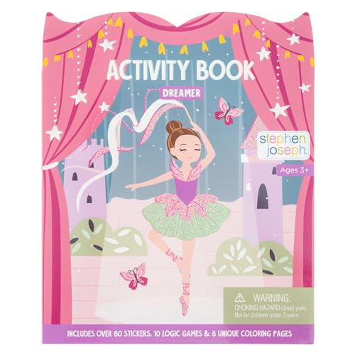 Stephen Joseph, Kids Activity Workbook with 25 Pages of Puzzles and Coloring, 40+ Color Stickers, 30+ Decals and 10 Logic Games, Creative Travel Entertainment for Children, Dreamer
