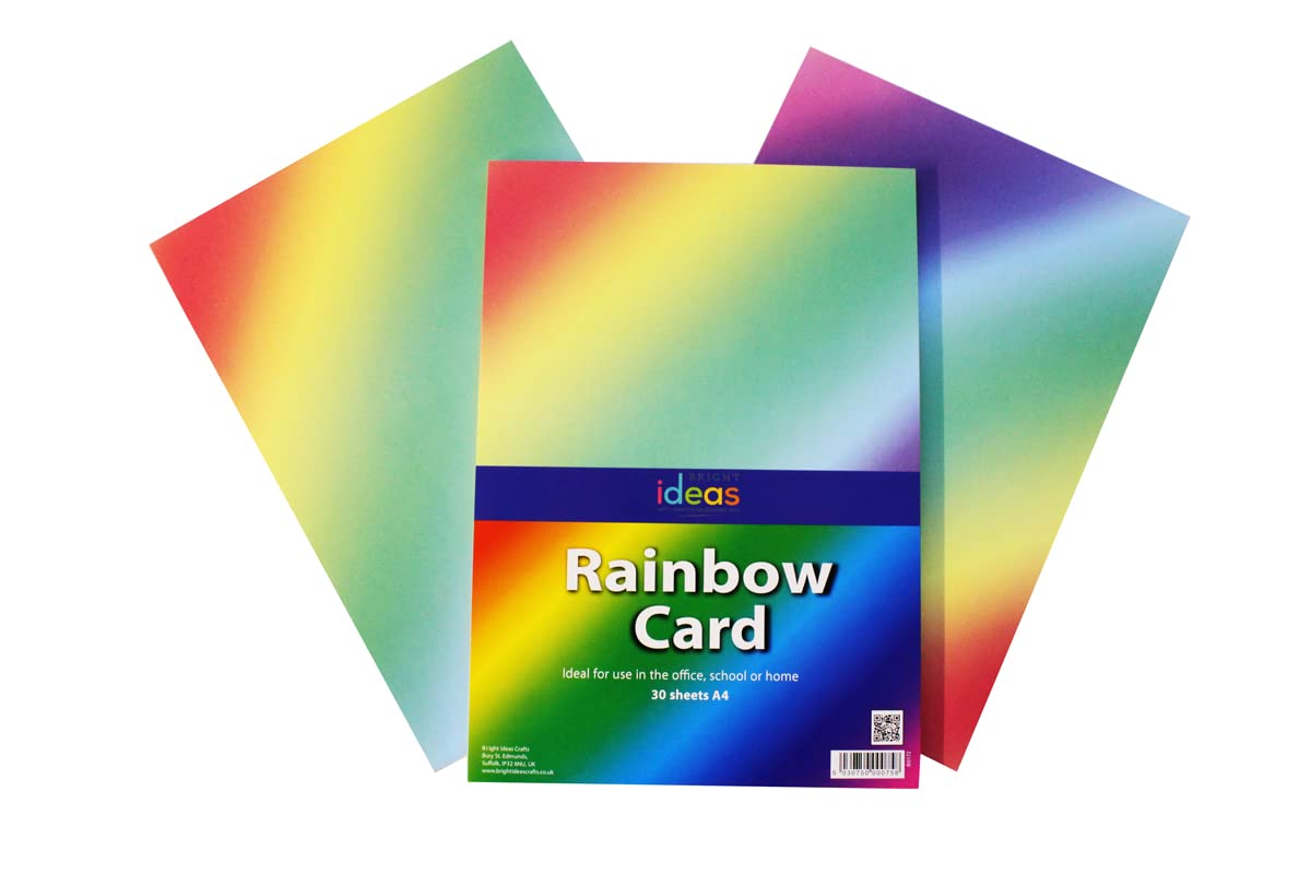 Bright Ideas Rainbow Card. Sheet Size: A4 29.7cm x 21cm, Pack of 30 Sheets. 200gsm Stationery Paper and Cardstock for Arts and Crafts, Ideal for Schools, Home Crafting and Kids Scrapbooking. BI0172.