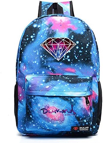 Youngmars Canvas Water Repellent Starry Sky Diamond Printing Packable Backpack (Galaxy Blue)