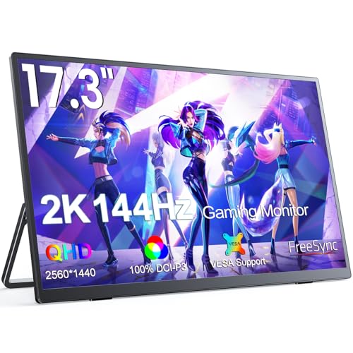 UPERFECT Portable Monitor 2K 144Hz 17,3 Zoll Mobile Display mit 2560 x 1440 Pixeln 400 Nits IPS-Bildschirm Mini-HDMI Typ C für Laptop PC PS4/5 Xbo Swi
