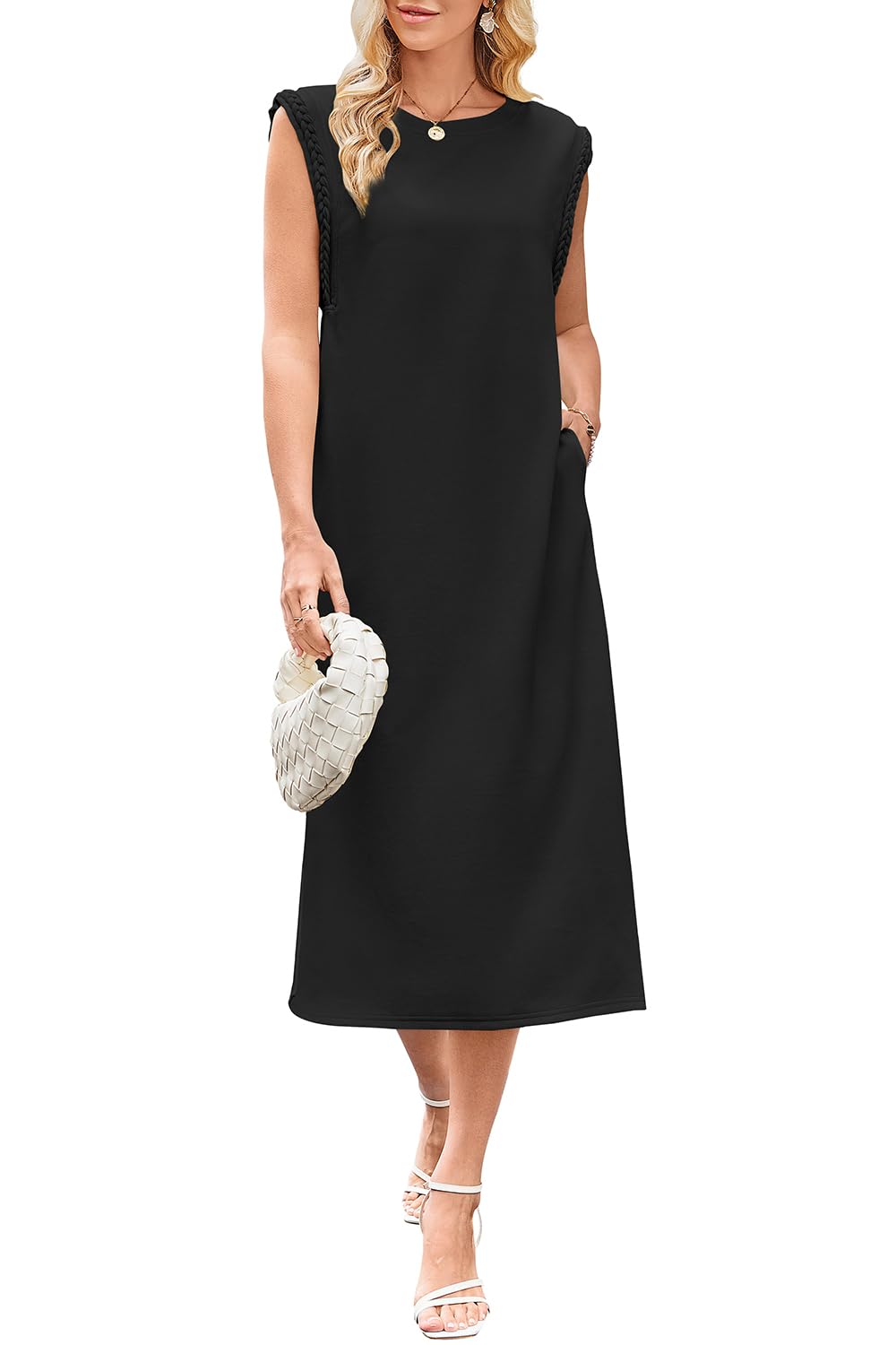 Photo 1 of Naggoo Women Midi Sun Dress Sleeveless Slit Maxi Long Beach Dress Travel Vacation Summer Outfits Black xl 