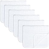 Muslin Burp Cloths 6 Pack Large 100% Cotton Hand Washcloths 6 Layers Extra Absorbent and Soft (White, Pack of 6)