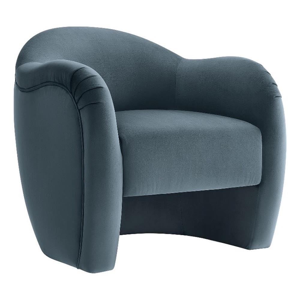 Photo 1 of Modway Compose Barrel Chair with Performance Velvet Fabric in Cadet Blue – Upholstered Accent Armchair with Curved Backrest – Cozy Lounge Chair for Reading – Round Comfy Single Sofa Club Chair