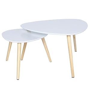 Happy Home - Set di 2 tavolini da caffè in Legno, Colore: Bianco