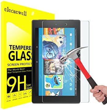 Fire HD 8 Kids Edition Screen Protector,ELECNEWELL for 2017 All-New Fire HD 8 / Fire HD 8 Kids Edition Tempered Glass Screen Protector [9H Hardness 2.5D Round Edge] [Lifetime Replacement]