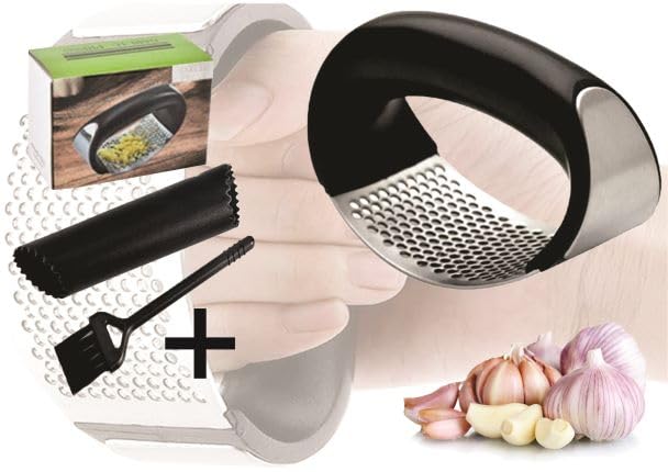 Has & Fas Garlic Press Stainless Steel 304, Garlic Mincer Roller Presser Rocker Smasher Chopper Grinder Crusher Ginger Squeezers Home & Kitchen Best Cooking Gadgets 2024, Free Silicone Peeler & Brush