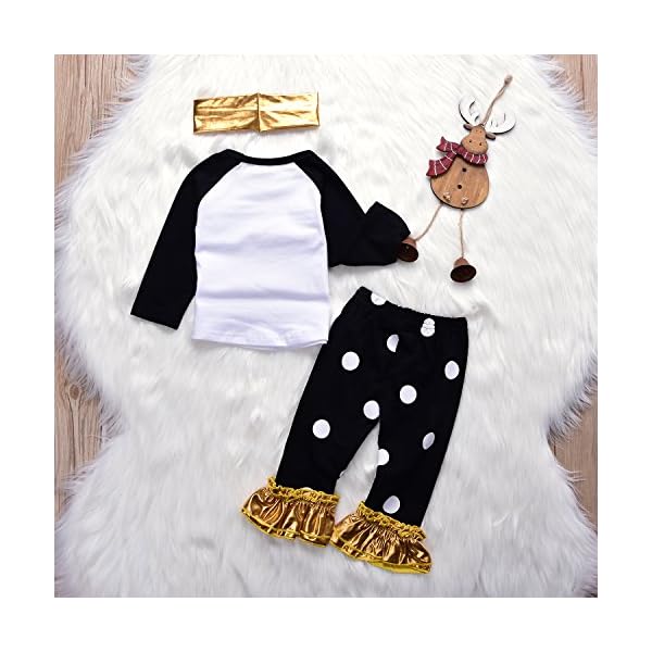 3Pcs Baby Gilrs Christmas Star Letters T-shirt Top+Long Dot Bronzing Pant+Headband Warm Outfit - Image 4