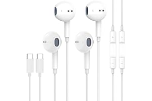 TRIXES USB C Headphones for iPhone 15, 2-Pack Type C USB C Earbuds Wired with Mic & Volume Control HiFi Stereo Earphones Compatible with iPhone 15/15 Pro/15 Pro Max, iPad Pro, Most USB C Jack Device,White