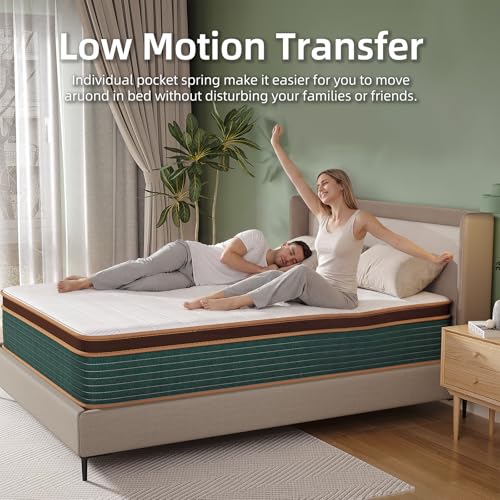 Queen Mattress 10 Inch, Naiveer Queen Size Mattress in a Box with Memory Foam & Pocket Spring, Hybrid Bed Mattress Perfect for Back Pain & Pressure Relief, CertiPUR-US Certified