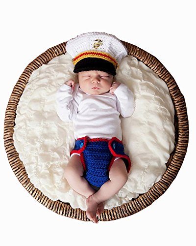 M&G House Newborn Baby Photo Photography Prop Handmade Crochet Knitted Cute Marines Outfit+Soft Bib - Thumbnail 6