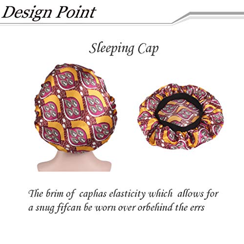 SEVENSTONE Women's Soft Elastic Floral Silk Nightcap Hair Care Cap Chemo Beanie, Leaf - Thumbnail 3