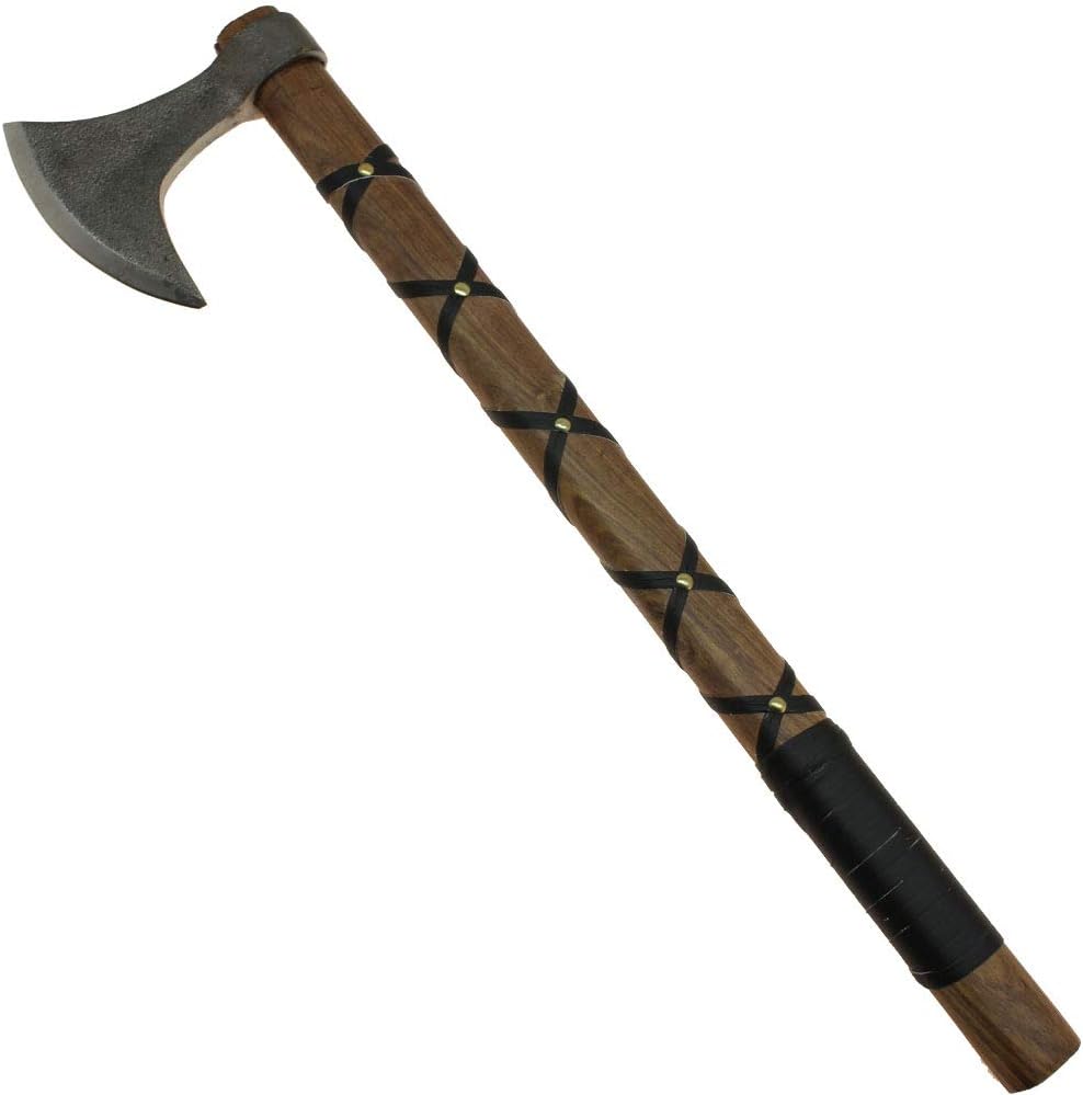 Viking Age Odin's Bearded Ragnar Axe of Ragnarok High Carbon Steel Blade Head Leather Grip