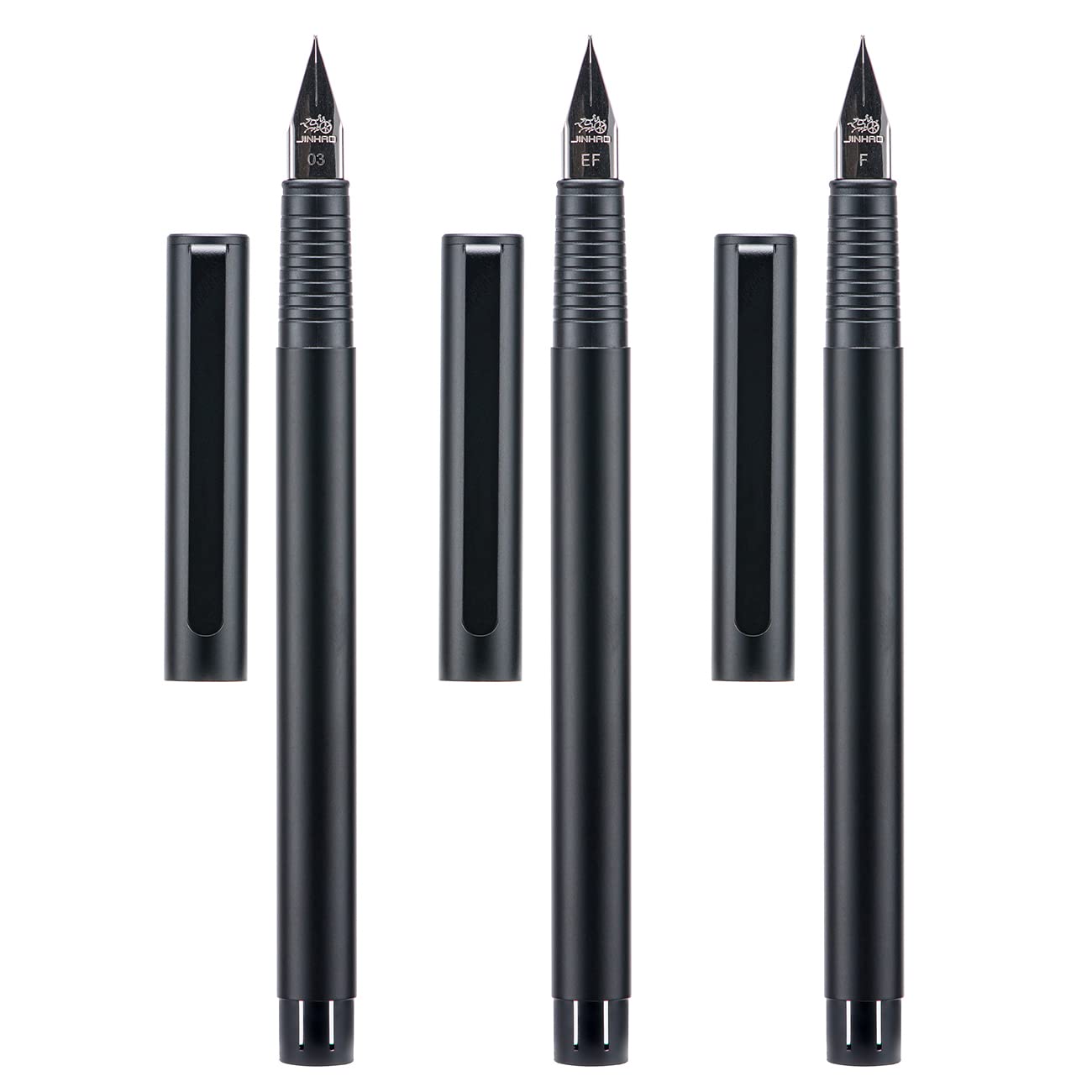 Jinhao 65 Fountain Pen 3 PCS Set, Iridium Ultra Fine & Extra Fine & Fine Nib, Smooth Writing Pen with Converter (Black Color)