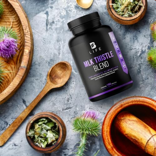 Cardo Mariano 180 cápsulas 1100 mg por porción. Hoja de Diente de León, Raíz de Jengibre y Mezcla Herbal. Ingredientes naturales. Mlk Thistle Blend B Life.
