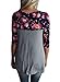 Annflat Women's Plus Size Round Neck Three Quarter Sleeve Floral Tops Girls Juniors T Shirt Large Grey