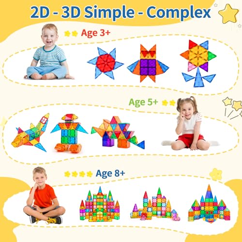 vatenick Magnetic Building Blocks Set 100PCS 3D Magnetic Blocks Tough Building Tiles Stem Toys Kids Christmas Birthday Gifts for Kids Ages 3 4 5 6 7 8 Year Old