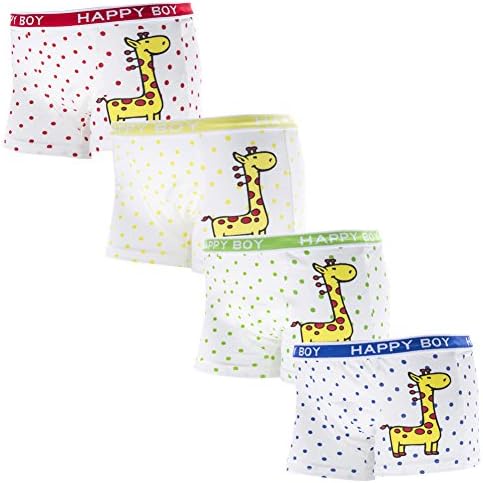 TRENDY_SOURCE Kids Boys' Soft Modal Boxer Briefs 4-Pack Cartoon Print Underwear Set (S 2-4 Years old)
