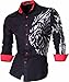 jeansian Men's Slim Lion Print Long Sleeves Dress Shirts Z030 Black XL