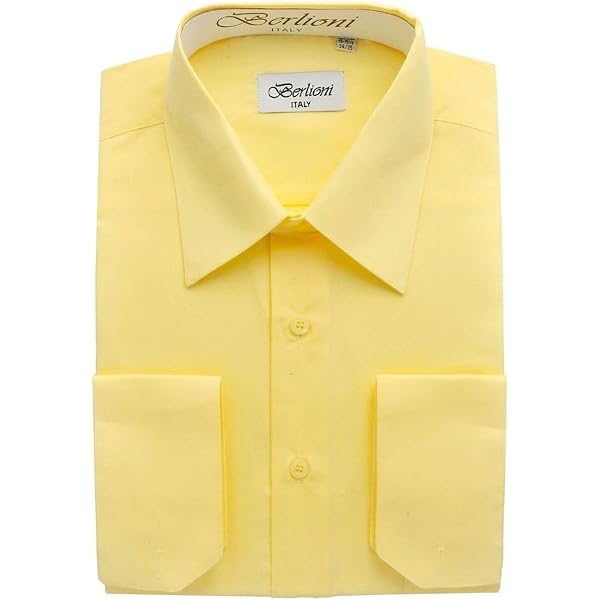 lemon dress shirt Amazon.com: Berlioni Men's Long Sleeve Dress Shirts | Solid Colors & Convertible Classic French Cuffs | Roomiest Fit Button Up Dress Shirt