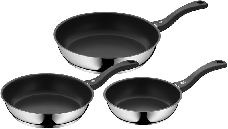 Devil - Juego de 3 Sartenes Antiadherentes 20-24-28 cm, Sartén de Acero Inoxidable y Revestimiento Antiadherente para Todo Tipo de Cocinas Incluido Inducción, Color Negro
