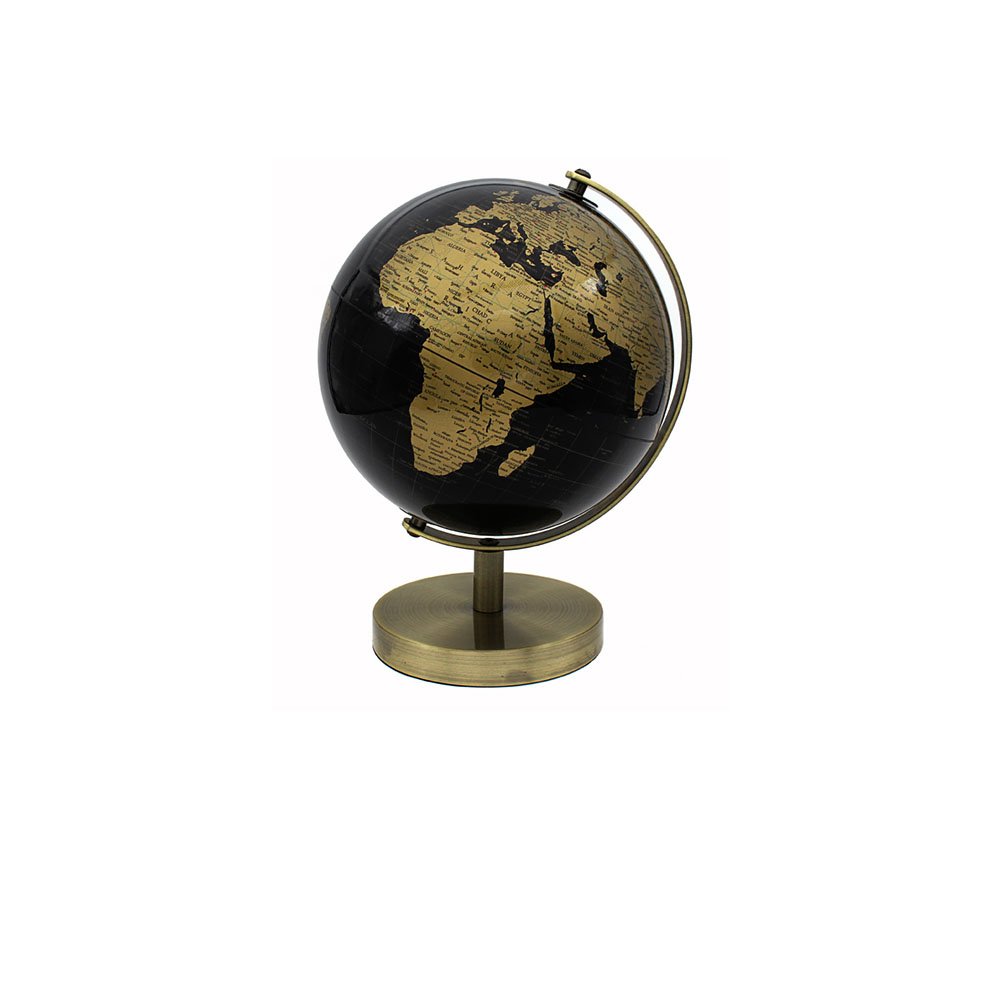 Lesser & Pavey Vintage Rotating Gold and Black World Globe with Metal Stand, h27cm