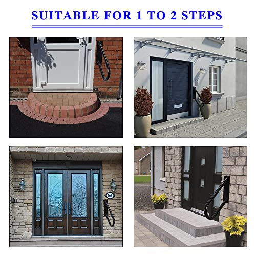 Handrail for 1-2 Step Stairs, Wall Mount handrails for Outdoor Steps, 304 SS Material Stair Rail with Black Powder Coat Finished, Suitable for Garden，Yard and Garage（18.9