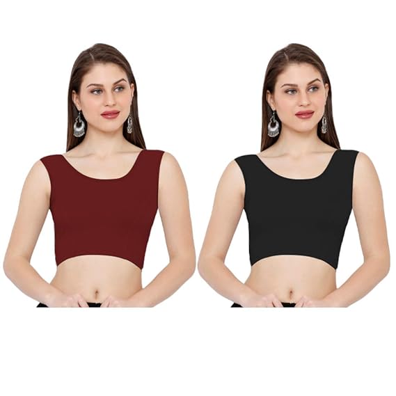 stretchable sleeveless blouse innerwear 28 to 46 size cotton lycra for women (Pack of-2)