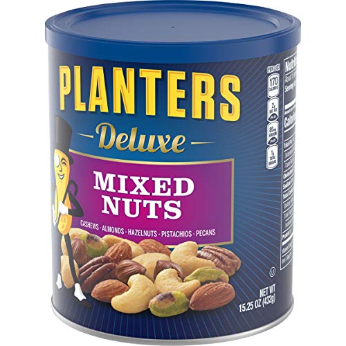 PLANTERS DELUXE SALTED MIXED NUTS, PARTY SNACKS, PLANT-BASED PROTEIN 15.25OZ (1 CANISTER)