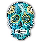 Vinyl Junkie Graphics Sugar Skull Sticker Dia de Los Muertos Decal Mexican Day of The Dead Stickers for Notebook car Truck Laptop Many Color Options (Cyan Dream)