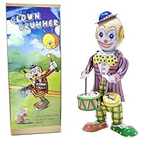 Off the Wall Toys Vintage Windup Tin Toy Drumming Circus Clown Robot