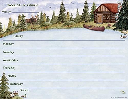Undated Weekly Planner My Week at a Glance Notepad Magnetic for Fridge 50 Sheets Cabin Lodge Lake