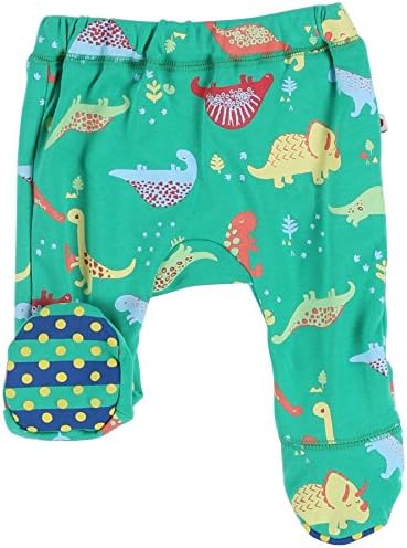 Piccalilly Organic Cotton Green Baby Boys Dinosaur Baby Footed Trousers 0-3 months