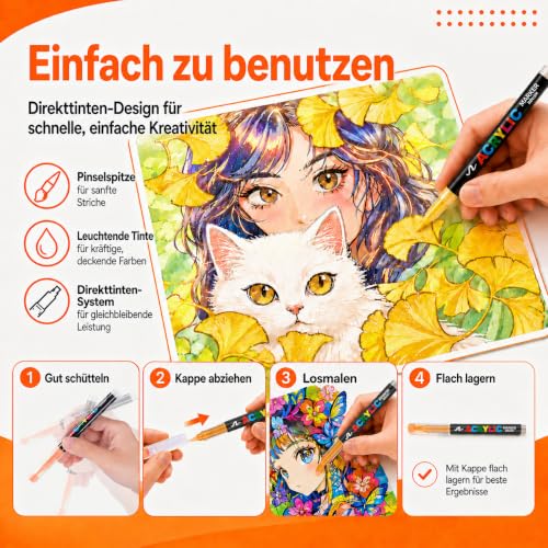 Melifluo Feutres Acrylique 360 Couleurs Pointe Pinceau Souple, Acrylic Paint Markers pour Pierre Verre Bois Toile Céramique Papier Métal Tissu, Feutres Acryliques Coloriage Adulte, Valise