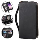 Lontect Galaxy S9 Plus Wallet Case Multi-function Purse Detachable Slim Back Case Dual Zipper Pouch Cash Storage Card Holder Case with Cosmetic Mirror Hand Strap for Samsung Galaxy S9 Plus, Black