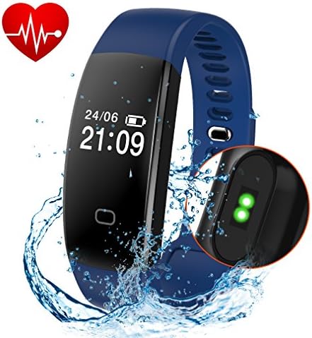 Fitness Tracker, Activity Tracker Smart Band Wireless Watch Bluetooth 4.0 Wristband Waterproof IP67 Bracelet with Heart Rate Monitor, pedometer, Calories track, Sleep monitor (Blue)