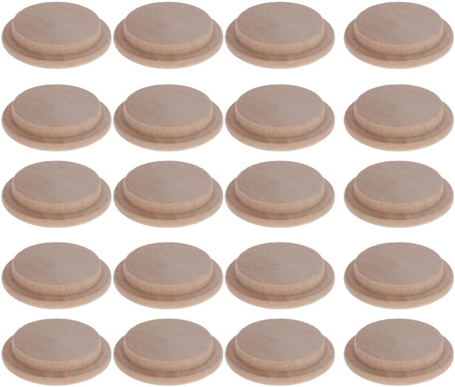 MroMax 25Pcs Wood Button Top Plugs 0.8Inch Cherry Hardwood Furniture Plugs for DIY Project Woodworking