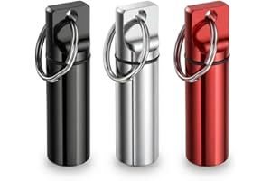 Mini Pill Box Keychain 3 Pack Mixed Colors, Compact Waterproof Aluminum Case, Lightweight Metal Holder for Travel Carry