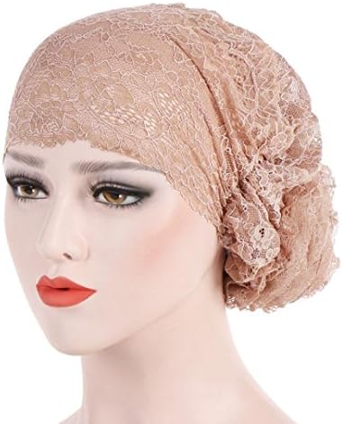 Sansee Women Lace Muslim Ruffle Cancer Chemo Hat Beanie Scarf Turban Head Wrap Cap (Khaki)