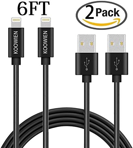 iPhone Charger, KOOWIEN 2Pack 6ft Extra Long 8pin Lightning Cable USB Charging Cord for iPhone 7/7 Plus/6s plus/6s/6 plus/6, se/5s/5c/5, iPad Air/Pro/Mini, iPod nano/touch (Black)