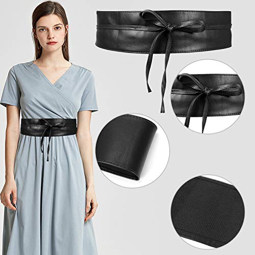 Womens Faux Leather Obi Belt Wrap Sash Cinch Waistband for Dresses Halloween Costume, Black S