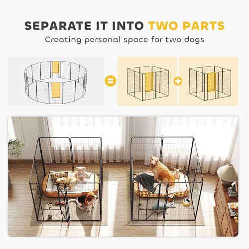 PawHut 16 Panels Dog Playpen, 27" W x 47" H Portable Heavy Duty Pet Fence with Door & Strap for Indoor Outdoor Backyard Garden, Foldable Puppy Pet Pen for Large Dogs