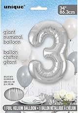 Unique Silver Number 3 Shaped Large Foil Balloon 86cm – 1 Piece view 4